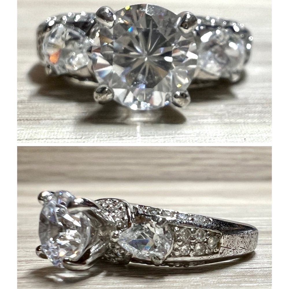 Vintage Designer Sterling Silver Cubic Zirconia Gemstone Cocktail Ring, Size 8